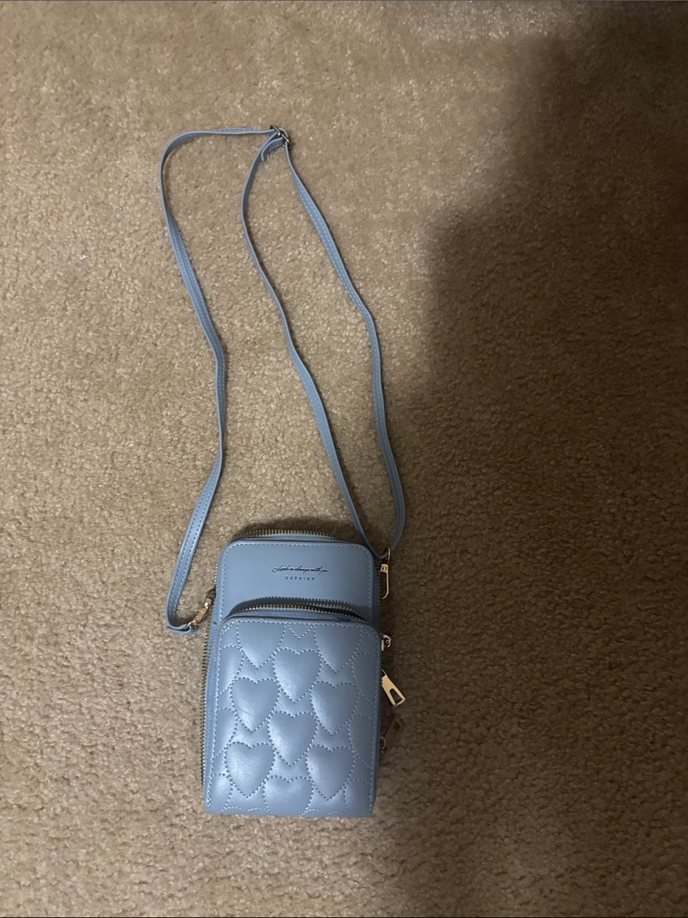 Lack Of Color Light Blue Quilted Heart Crossbody Bag